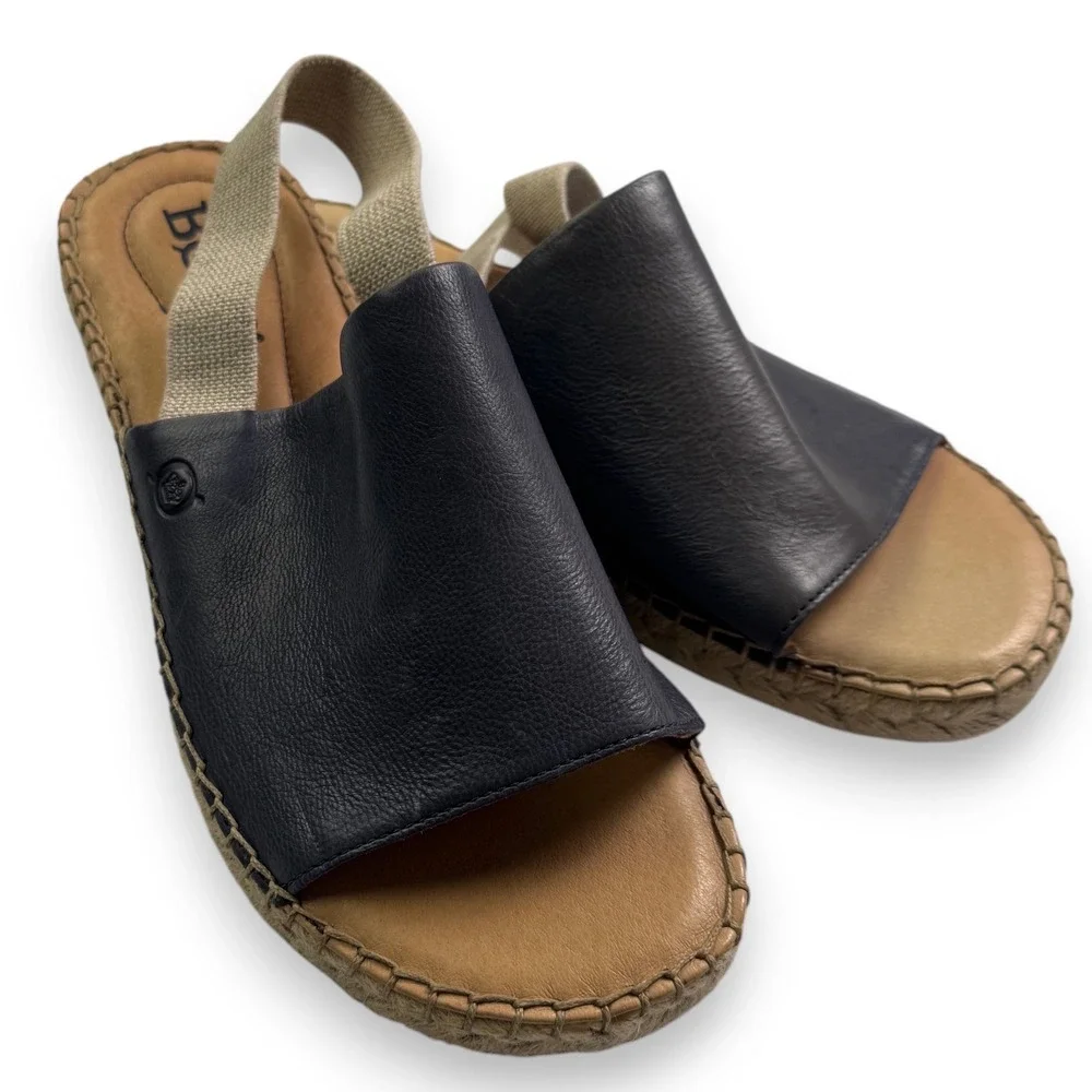Born Drilles Navy Blue Leather Espadrille Slingback Sandals Womens 9M BR0005434